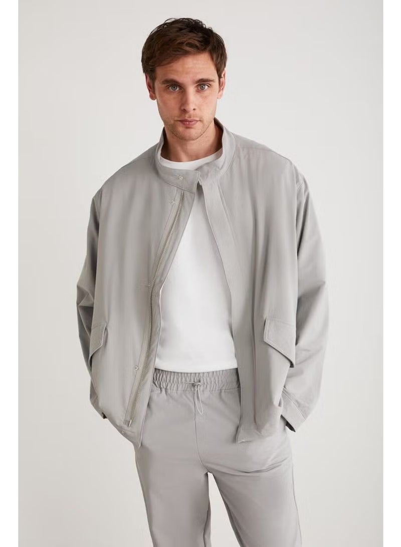 GRIMELANGE Roger Men's Stretch Technical Fabric Thick Zippered Lined Sleeve Cuffed Flap Pocket Gray Jacket - Image 3